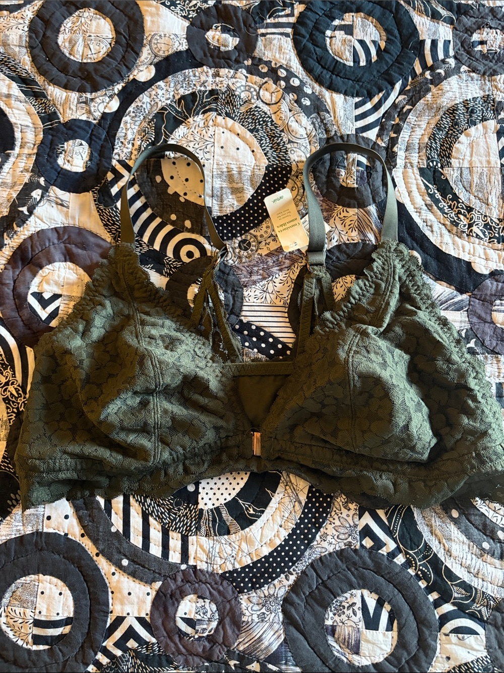 NWT Aerie Floral Lace Front Closure Bralette Olive Green XL